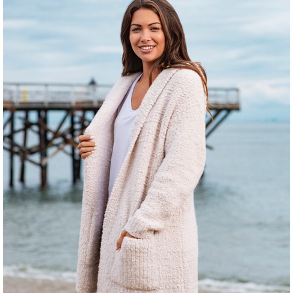 Barefoot Dreams Boucle hooded cardigan S/M Almond